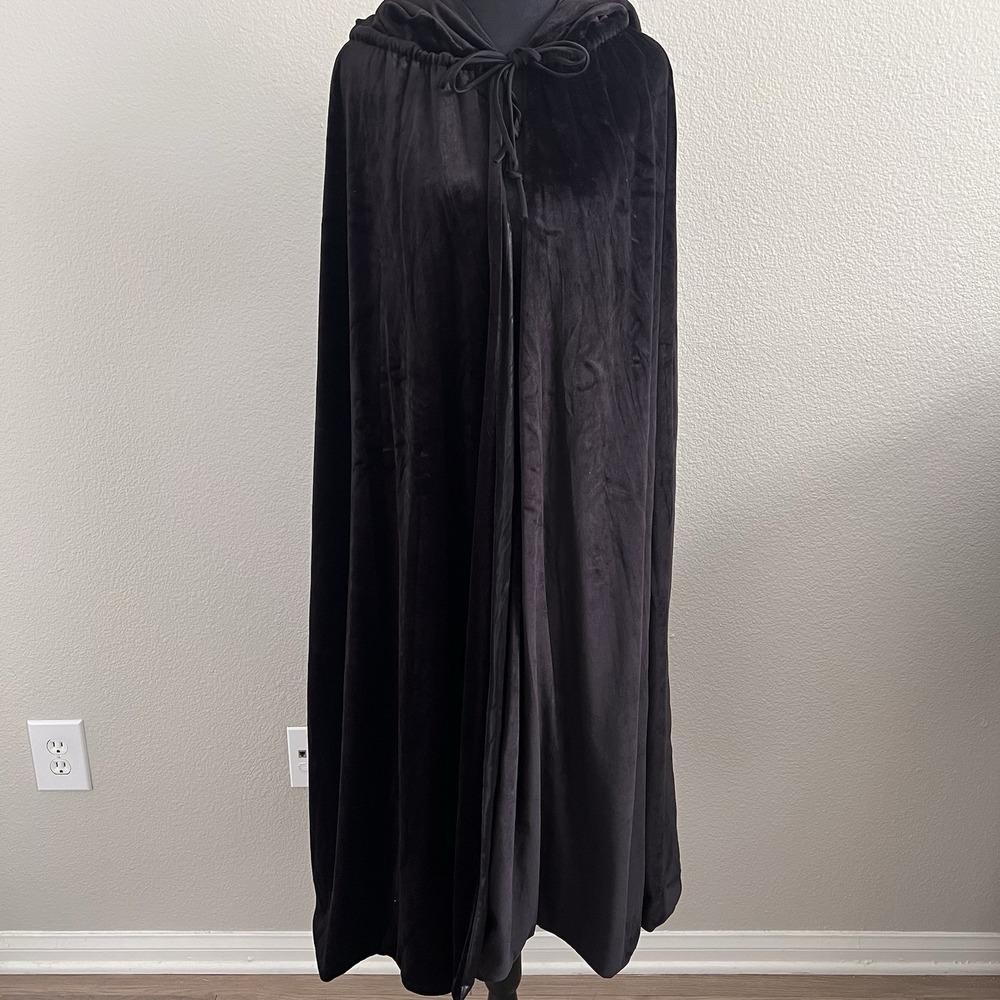 Velvet Satin Hooded Black Cape Cloak Whimsigoth Goth Cosplay Witchy One Size